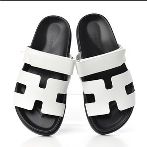NEW in box Hermes Chypre White Black Leather Slide Sandal EU 40 Womens